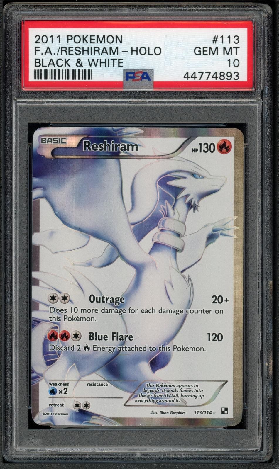 PSA 10 RESHIRAM 113/114 | 2011 Black & White Full Art Pokemon Card – Photo 1