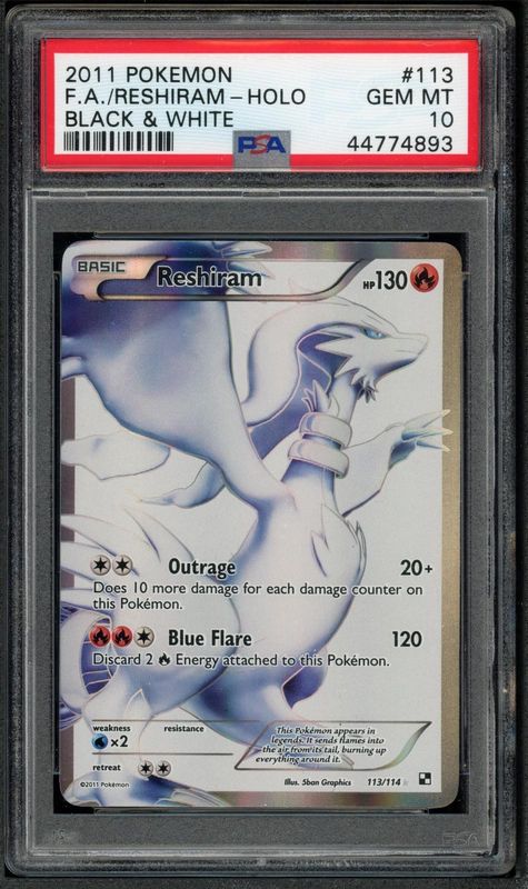 PSA 10 RESHIRAM 113/114 | 2011 Black & White Full Art Pokemon Card